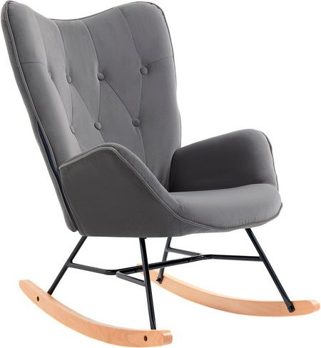 HOMCOM Schaukelstuhl mit Armlehnen aus Polyester und Metall, Rautensteppung, Grau/Mehrfarbig, B: 70 cm, T: 65 cm, H: 96 cm - Bild 2