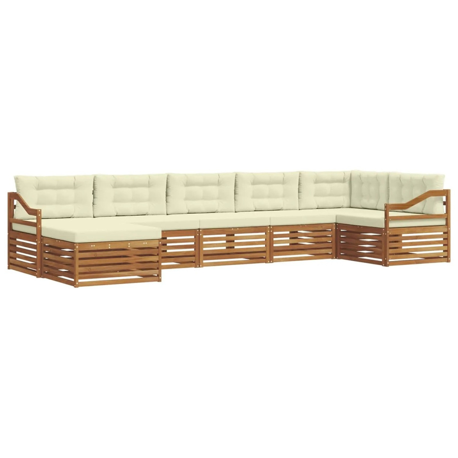 vidaXL Sofagarnitur 7-teilig aus Massivholz Akazie in Natur und Creme mit L-Form und Latten-Design - Bild 2