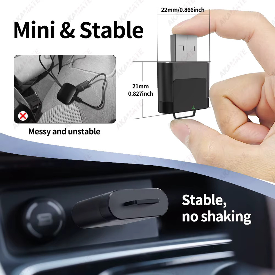 AKAMATE 2-in-1 Wireless Mini CarPlay und Android Auto Dongle in Schwarz mit USB-C Anschluss für VW, Toyota, Audi und Benz - Bild 2