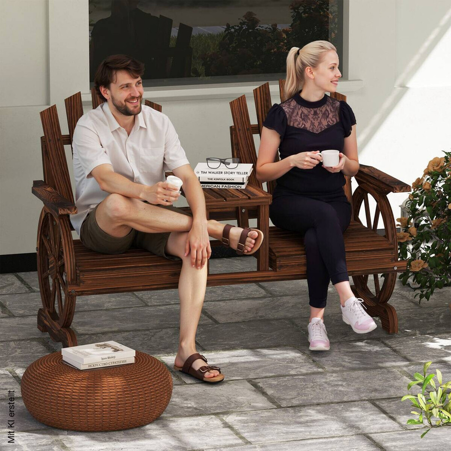 Outsunny Gartenbank aus behandeltem Fichtenholz in Braun mit Armlehnen, B/T/H: 120 x 65 x 102 cm - Bild 5
