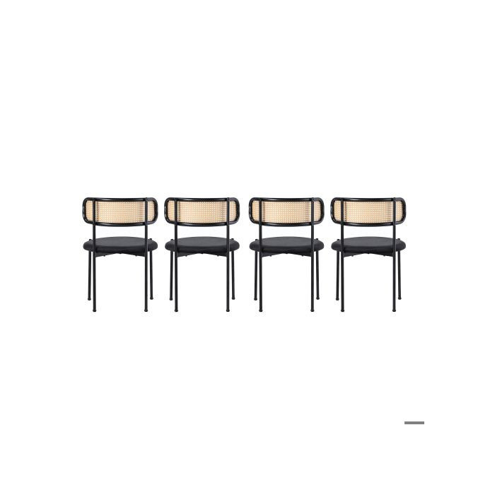 4er-Set Esszimmerstühle MUVOE aus schwarzem Samt mit Rattan-Rückenlehne und schwarzen Metallbeinen - Bild 2