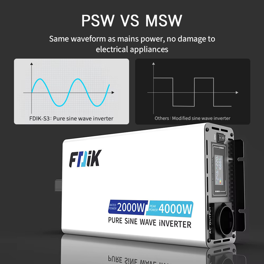 FDIK 24V 4000W Wechselrichter mit reinem Sinus und Farbdisplay, 220V Solarstromwandler für Camping - Bild 5
