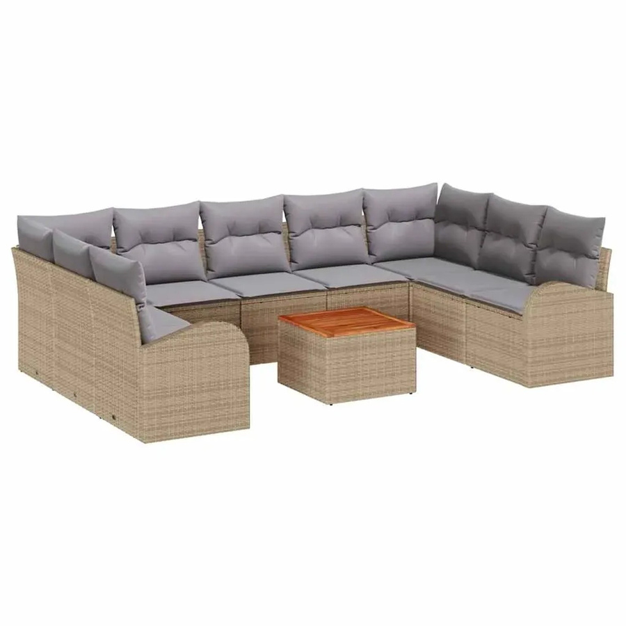 vidaXL Garten-Sofa-Set 10-teilig aus Poly-Rattan und Akazienholz in Beige und Hellgrau - Bild 2