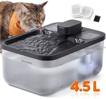 FEANDREA Katzenbrunnen mit 4,5 l Trinkvolumen, leiser Trinkbrunnen für Katzen mit Filtern und Trockenlaufschutz, schwarz - Bild 1