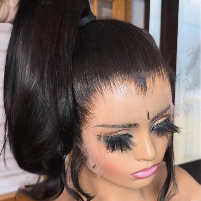 HOTBABE Full-HD-Lace-Frontal-Perücke, Echthaar, glatt, 400 Dichte - Bild 1