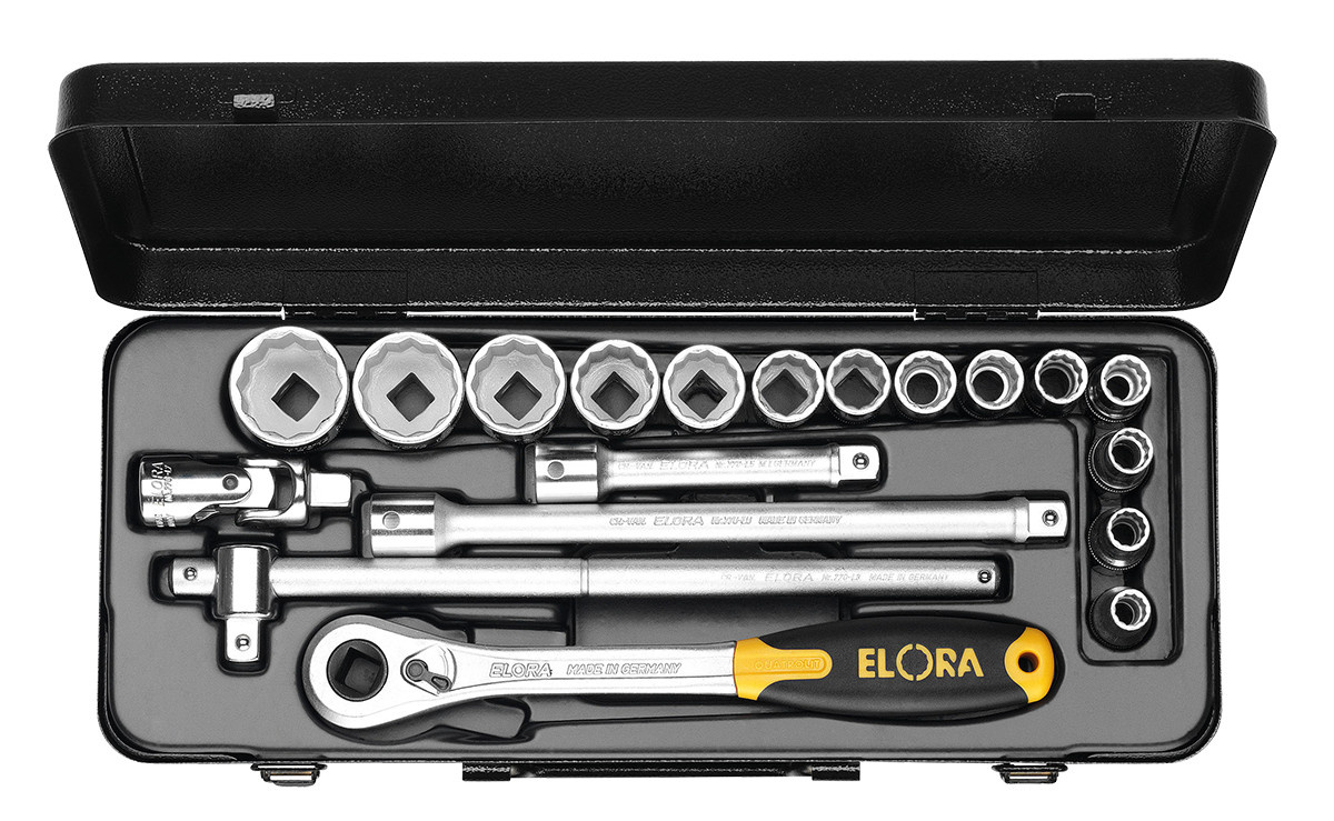 Elora Steckschlüssel-Satz 1/2 Zoll Sechskant 19-teilig in Silber, ELORA-771-LINDMK - Bild 1