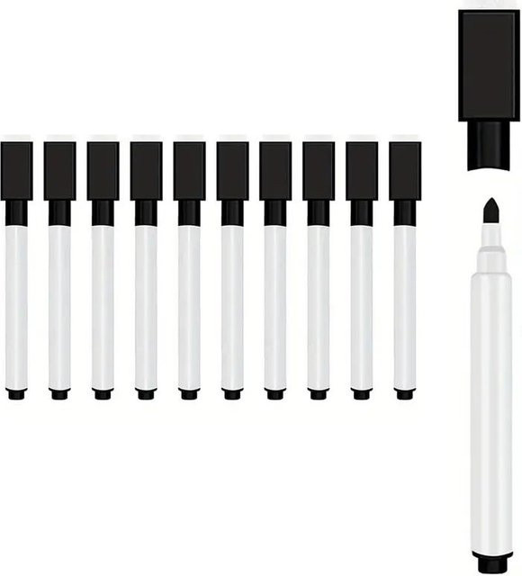 10 Stück Whiteboard-Marker in Schwarz mit integriertem Radiergummi für Schule, Büro und Zuhause - Bild 1