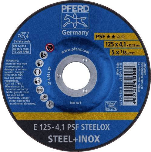 PFERD PSF STEELOX Schruppscheibe gekröpft, blau, Durchmesser: 125 mm, Bohrungs-Ø: 22,23 mm - Bild 1