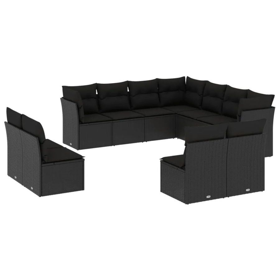 vidaXL 11-tlg Garten-Sofagarnitur in U-Form aus schwarzem Poly-Rattan mit Sitzkissen und Rückenkissen - Bild 2