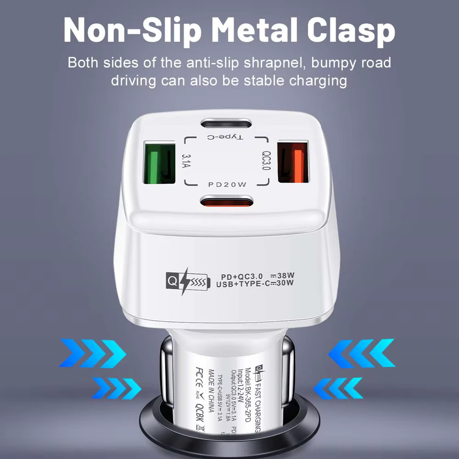 38W Autoladegerät mit 2 USB-A und 2 USB-C Anschlüssen für schnelles Laden von iPhone, Xiaomi und Samsung - Bild 4