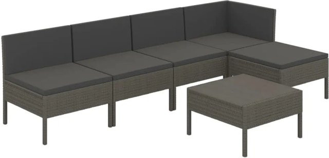 vidaXL 6-tlg Garten-Lounge-Set in L-Form aus Poly-Rattan und pulverbeschichtetem Stahl in Grau mit UV-beständigen Auflagen - Bild 1