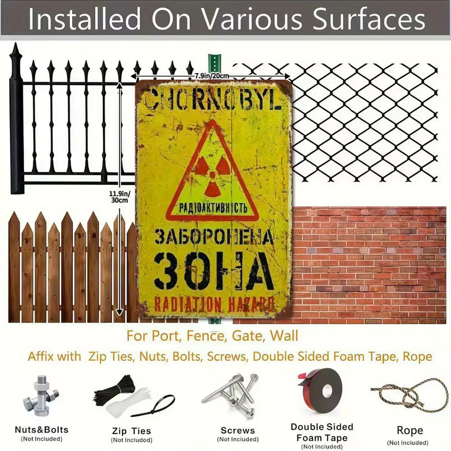 Warnschild gegen nukleare Strahlung Metallplakette von CIFBUY, Farbe: Gelb, Breite: 20 cm, Höhe: 20 cm - Bild 4
