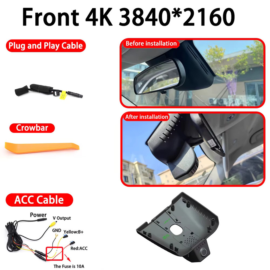 ZJCGO Dashcam Set für BYD Yuan Up Atto 2 S1 Pro 2024-2026 mit 4K UHD Front- und Heckkamera, WLAN und Loop-Aufnahme, Schwarz - Bild 5