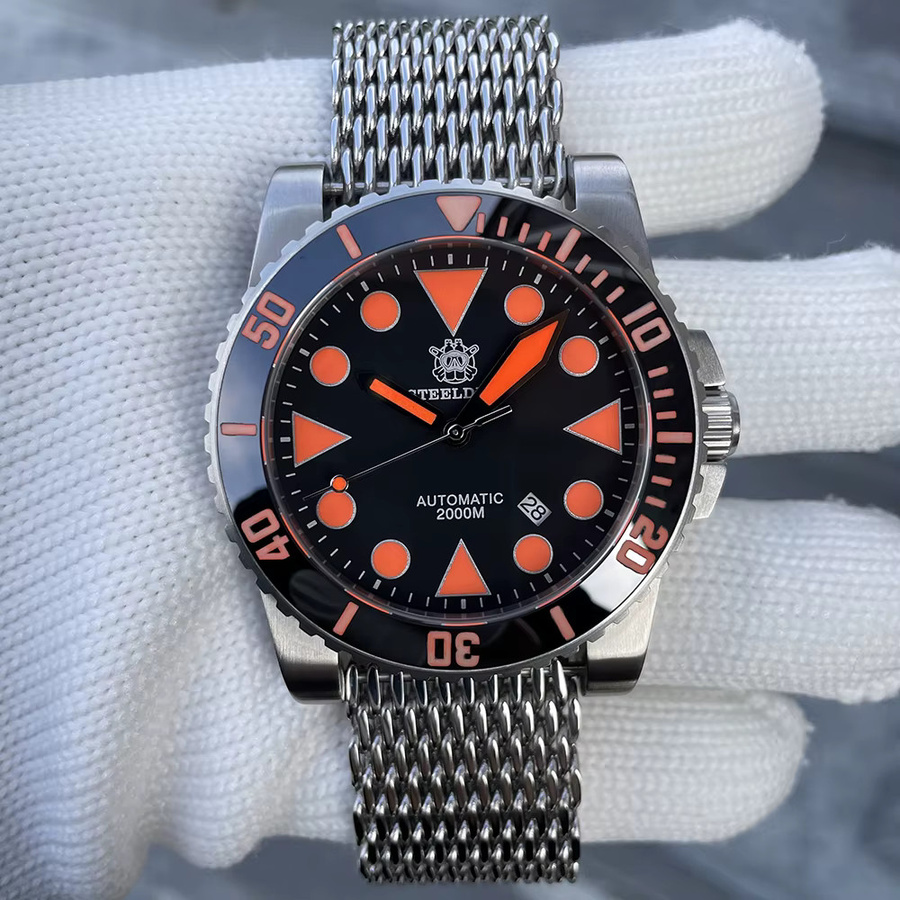 STEELDIVE Taucheruhr, Automatik, Edelstahl, Orange, Keramiklünette, 46,5 mm, Unisex - Bild 4
