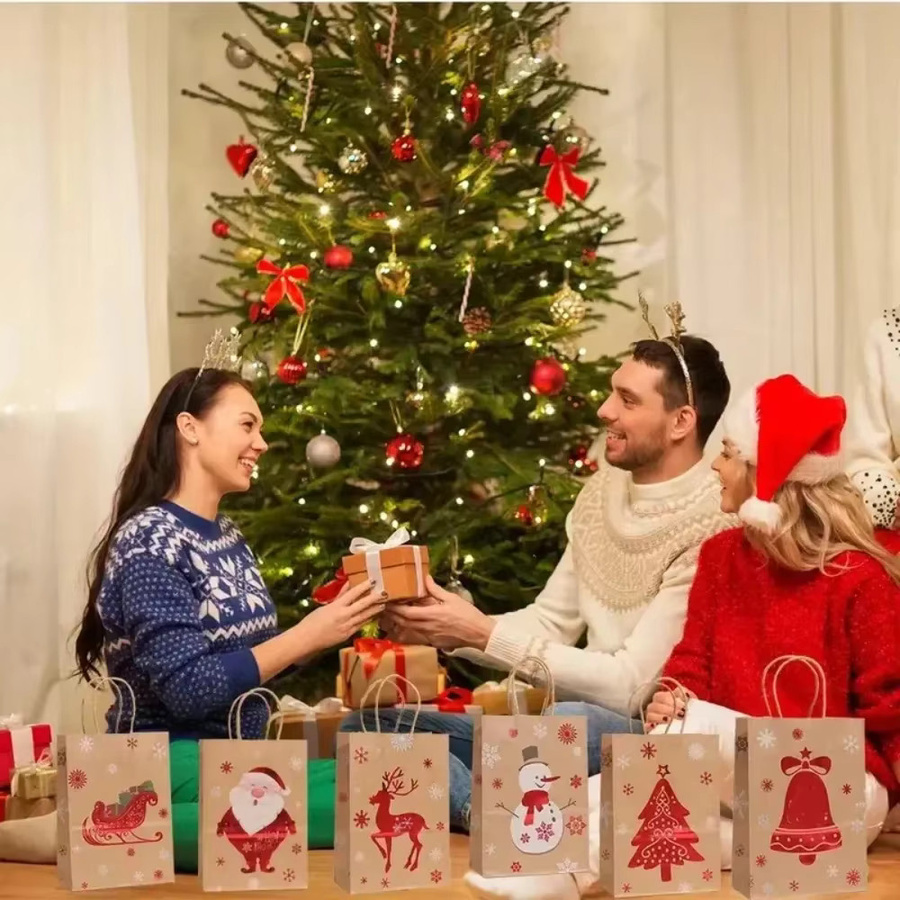 20 Weihnachts-Geschenktüten aus braunem Kraftpapier mit Weihnachtsmann-Motiv für Süßigkeiten und Kekse - Bild 5