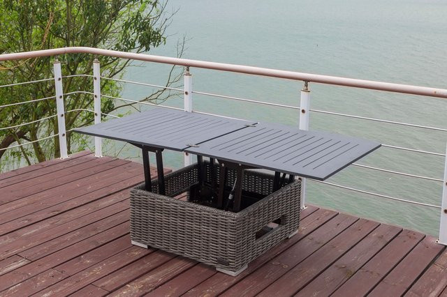 OUTFLEXX Loungetisch aus Polyrattan in Grau, höhenverstellbar, B/T/H: 157 x 78 x 40/63 cm - Bild 1