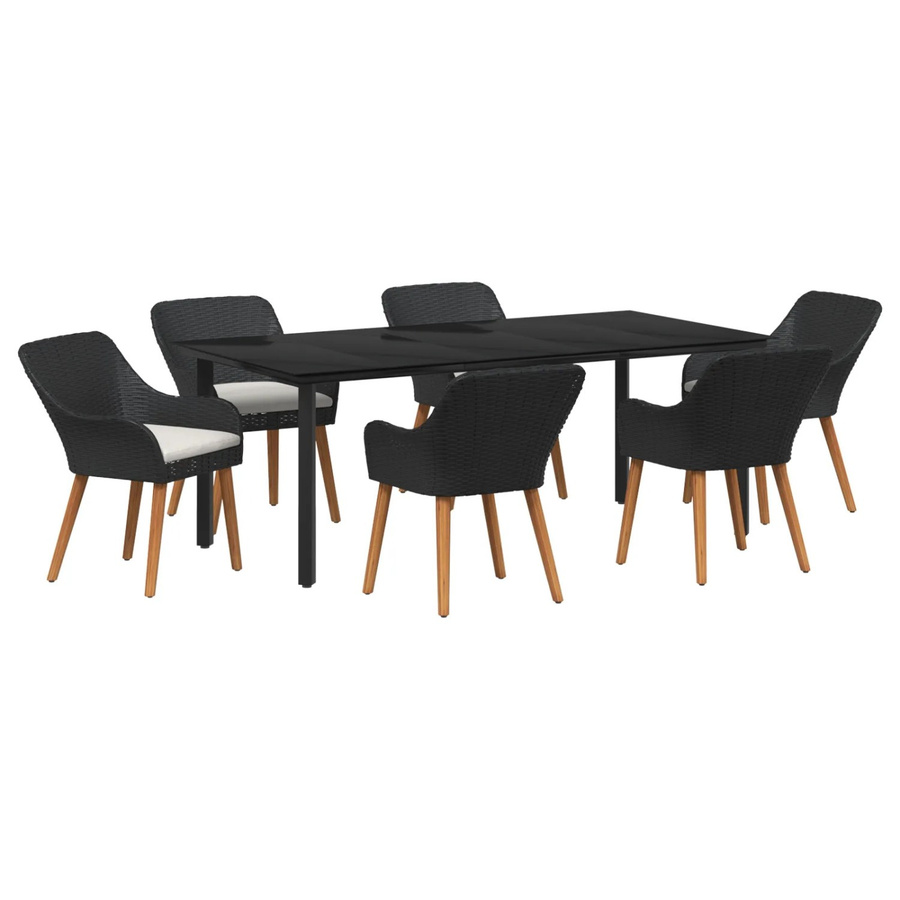 vidaXL 7-teiliges Garten Esstisch Set aus Polyrattan in Schwarz für Terrasse und Balkon - Bild 2