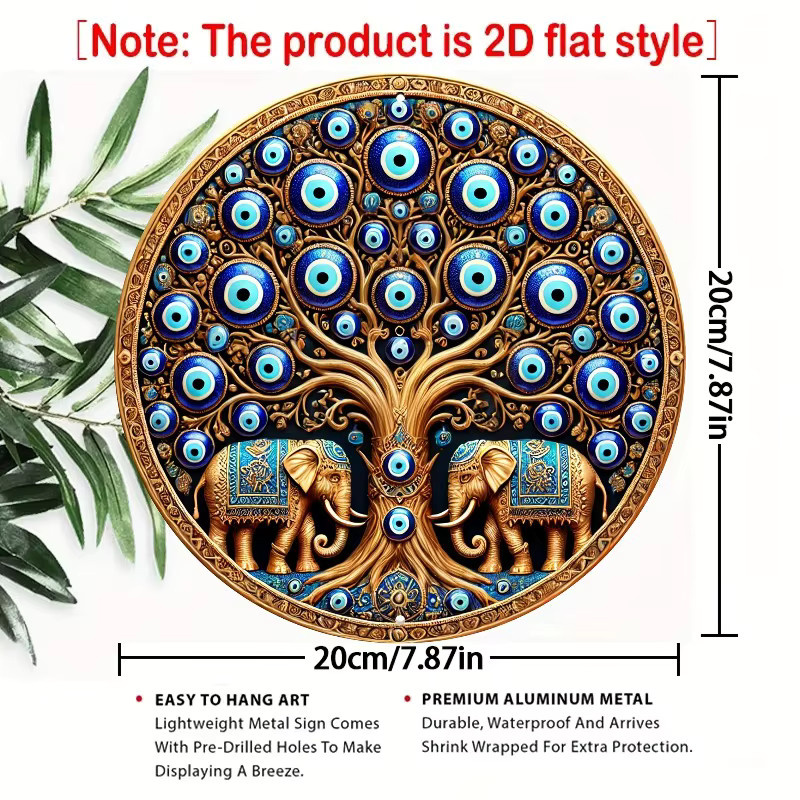 CIFBUY Türkische Böses-Auge Metall-Wanddekoration, rundes orientalisches Metallschild mit vorgebohrten Löchern, Durchmesser: 19,81 cm - Bild 3
