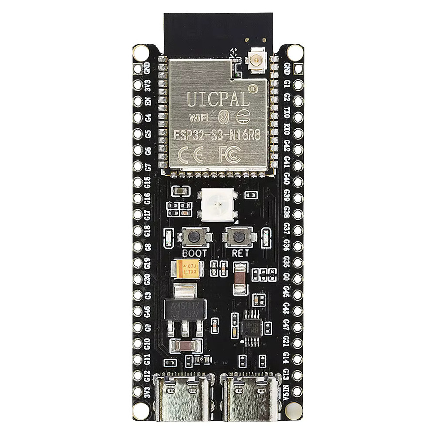 ESP32-S3-DevKitC-1 Entwicklungsboard mit 2,4G WIFI und Bluetooth, 16 MB Flash, 8 MB PSRAM, N16R8, 42-Pin, USB-C Anschluss, Schwarz - Bild 2