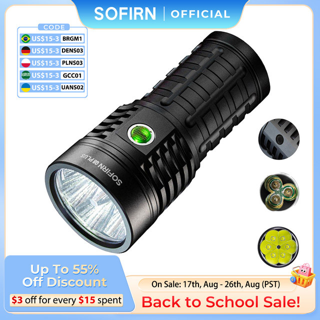 Sofirn Q8 Plus LED-Taschenlampe in Schwarz mit 16000 lm, USB-C wiederaufladbar und Anduril 2.0 - Bild 1