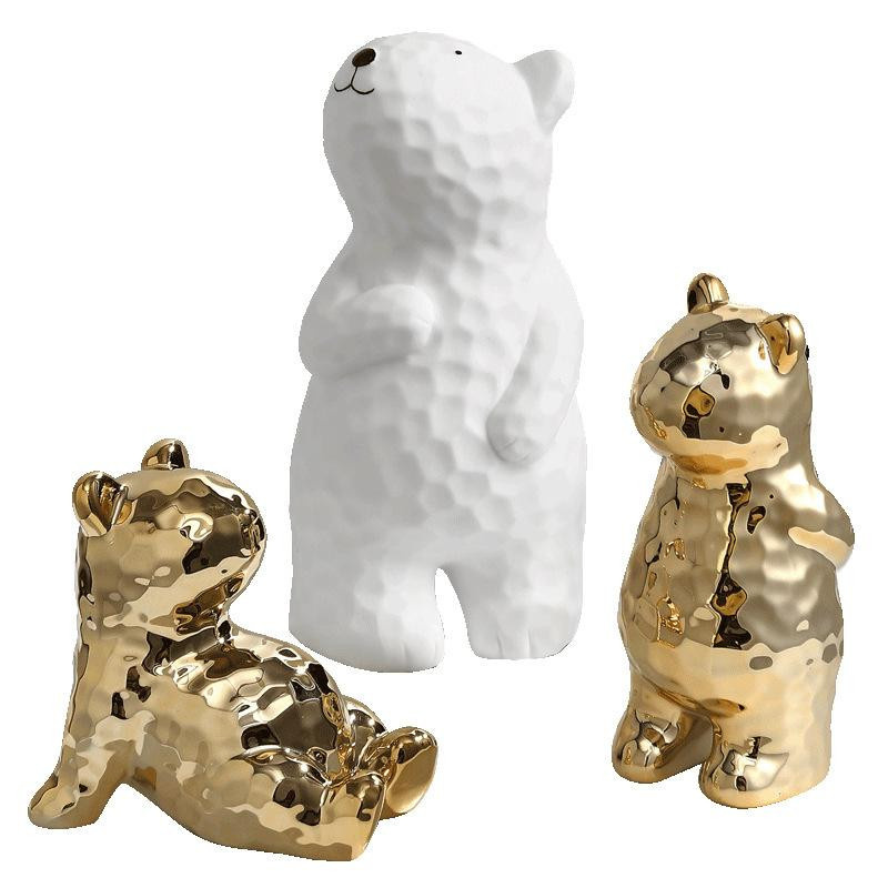 Yiran Furniture Keramik-Bären-Ornament aus Harz in Weiß und Gold für Wohnzimmer und Kinderzimmer - Bild 3