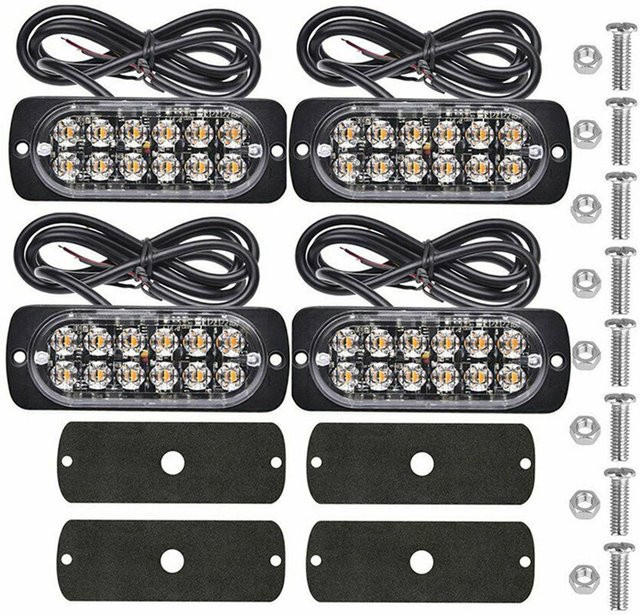 VehicleKit 4er Set Strobe LED Warnleuchten mit Weißlicht und roter Warnfunktion für Seitenmarkierung und Notfälle - Bild 1