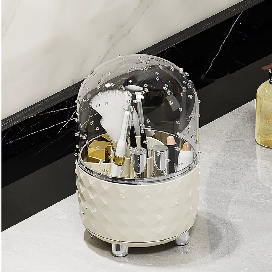 Kosmetischer Organizer mit Deckel für Make-up und Pinsel, rotierende Aufbewahrungsbox in Weiß - Bild 2