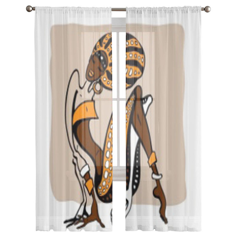 Super Six Transparente Tüllvorhänge im ethnischen Stil mit Afrikanischer Frau Motiv, Organza-Voile-Vorhang, Mehrfarbig, Breite: 135 cm, Höhe: 114 cm - Bild 3