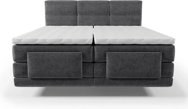 Vente-unique Boxspringbett Lodi Anthrazitgrau mit motorisierter Kopfteilverstellung, Stoffbezug, B/T: 180 x 200 cm - Bild 1