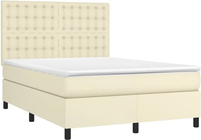 vidaXL Boxspringbett mit Matratze und Taschenfederkern in Beige aus Kunstleder, B/T/H: 140 x 190 x 144 cm - Bild 1
