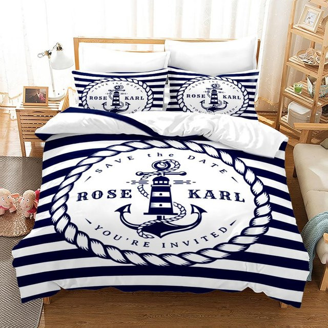 Lodestar Bettwäsche-Set mit Kissenbezug, nautisches Ozean-Design in Blau, Mikrofaser, B/H: 70 x 133 cm - Bild 1
