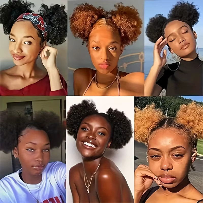 Newmi Afro Kinky Puffs, 100 % Echthaar Pferdeschwanz, Damen - Bild 6