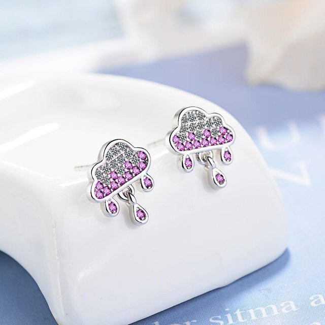 Ohrringe 925 Sterling Silber, Zirkonia, Wolke Regentropfen, Damen - Bild 1