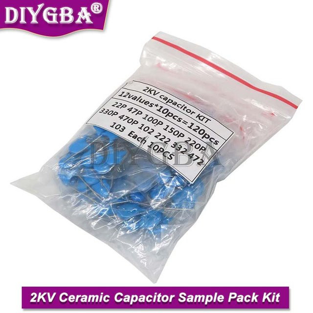 DIYGBA Keramik-Kondensator Sample Pack Kit 2kV, 120 Stück mit 12 Werten, Blau - Bild 1