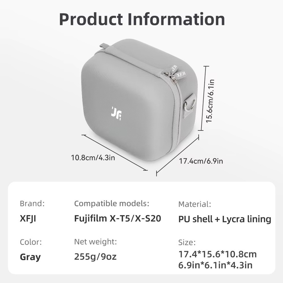 XFJI Kamera-Tragetasche für FUJIFILM X-S20 und X-T5, Organizer-Schultertasche aus PU-Material, Farbe: Grau - Bild 3