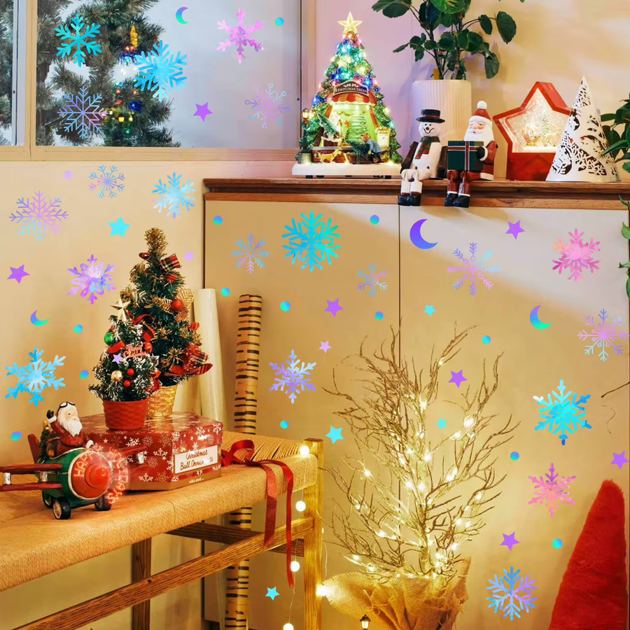 Selbstklebende Weihnachts-Wandaufkleber von DUTRIEUX mit Schneeflocken, Mond und Sternen in Multicolour aus PVC für deine Heimdekoration - Bild 2