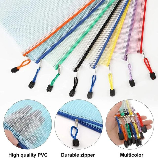 Transparente PVC Netz-Aktentasche mit Reißverschluss, wasserdichter Mehrzweck-Organizer für Büro, Dokumente und Kosmetik, Farbe: Transparent - Bild 1