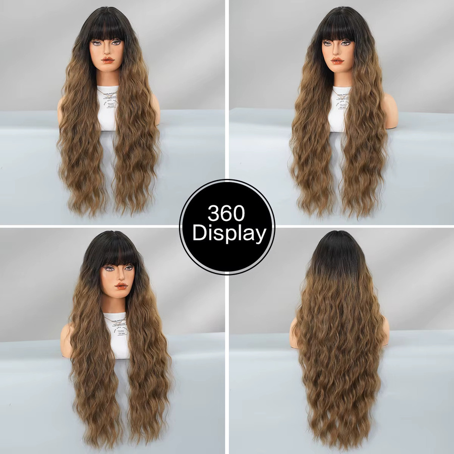 7JHH WIGS Perücke für Damen, lange wassergewellte Ombre-Braun-Perücke, synthetisch - Bild 3