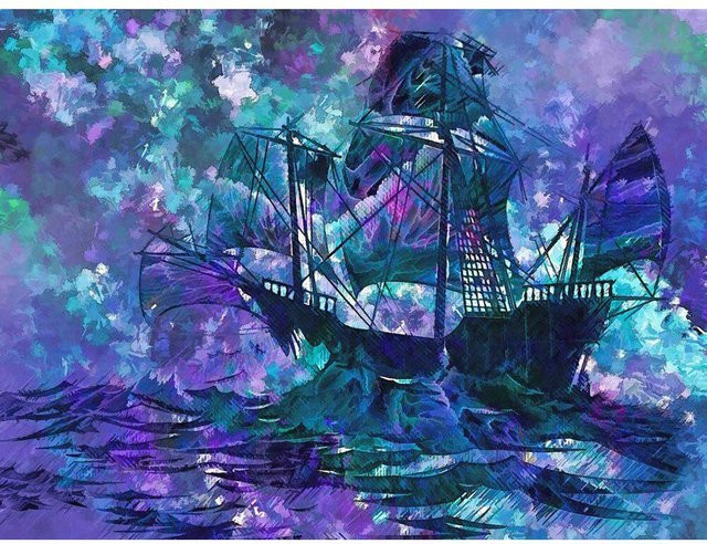 FIYO Diamant-Stickerei Set mit Segelboot-Landschaft in Blau, B/H: 30 x 20 cm - Bild 1