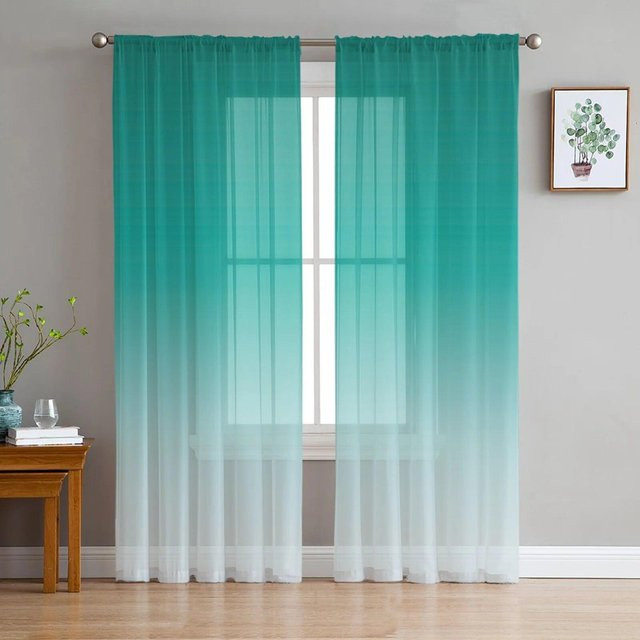 Transparentes Tüll-Vorhang aus Chiffon in Türkis-Verlauf von Your Warm Home, Breite: 135 cm, Höhe: 137 cm - Bild 1