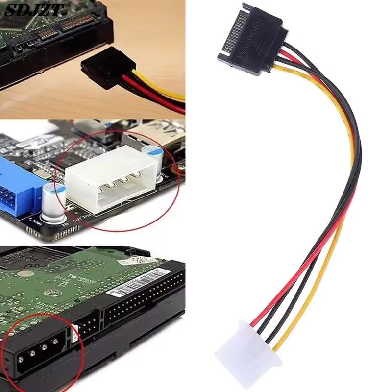 Congdi SATA Stromkabel Adapter von 4 Pin Molex IDE Buchse auf 15 Pin SATA Stecker in Schwarz für PC Festplatten und 5V Netzteile - Bild 4