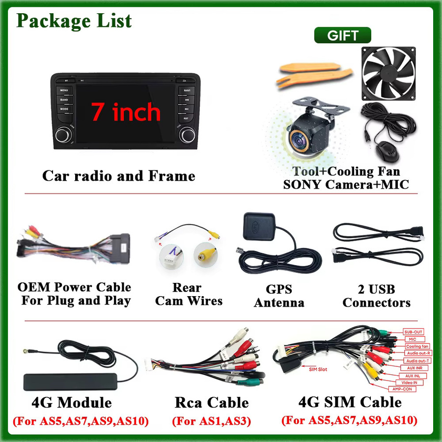 FengShiDa Android Auto Radio mit GPS und CarPlay für Audi A3 8P 2003-2012, RS3 Sportback 2011-2012 und S3 8P 2006-2012 in Schwarz - Bild 5