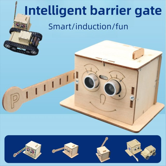 U-Angel-1988 DIY Intelligente Parkplatz Barriere Tor aus Holz als Physik Experimentier Set für Kinder in Naturfarben - Bild 1
