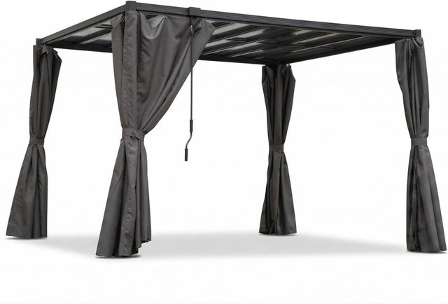 osoltus Lamellen-Pavillon Pergola mit Lamellendach und Vorhang in Anthrazit, B/T: 300 x 320 cm - Bild 1