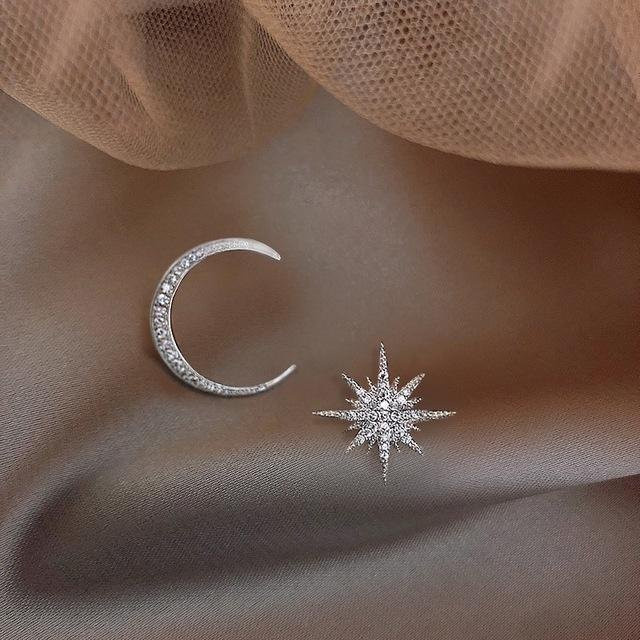 Stern Mond Ohrstecker, Silber, Zirkonia, Damen - Bild 1