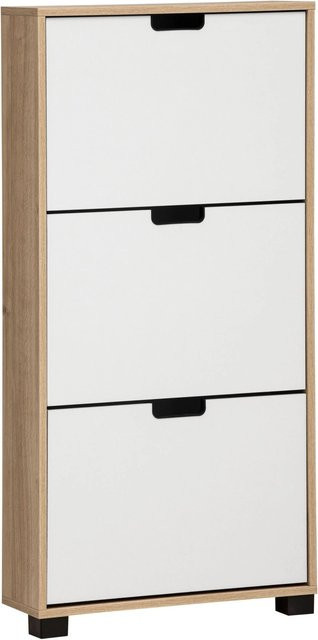 Schildmeyer Schuhkipper Emmik mit 3 Klappen in Weiß-Eiche, Wandmontage, B/H/T: 59,8 x 124 x 19,6 cm - Bild 1
