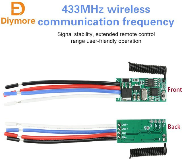 diymore Micro Fernbedienung Schalter 433 MHz mit LED Empfänger für 3,6 V-24 V 2A Einkanal Zugangskontrolle - Bild 1