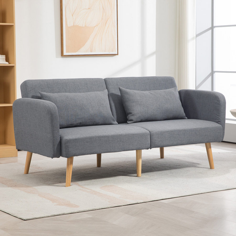 HOMCOM 3er Sofa mit Schlaffunktion in Leinenoptik, Grau, B/T/H: 170 x 83 x 80 cm - Bild 2