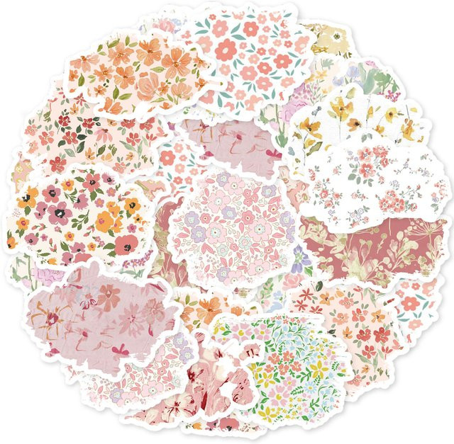 Etori Life 30 Stück Vintage-Blumenaufkleber im Ölgemälde-Stil in Morandi-Farben für Laptop, Koffer und Wasserflaschen - Bild 1