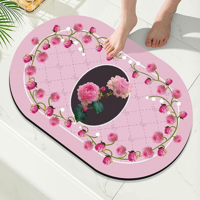 Rutschfeste Diatomeenerde Bodenmatte für Badezimmer und Eingangsbereich, Pink, B/T: 40 x 60 cm - Bild 1